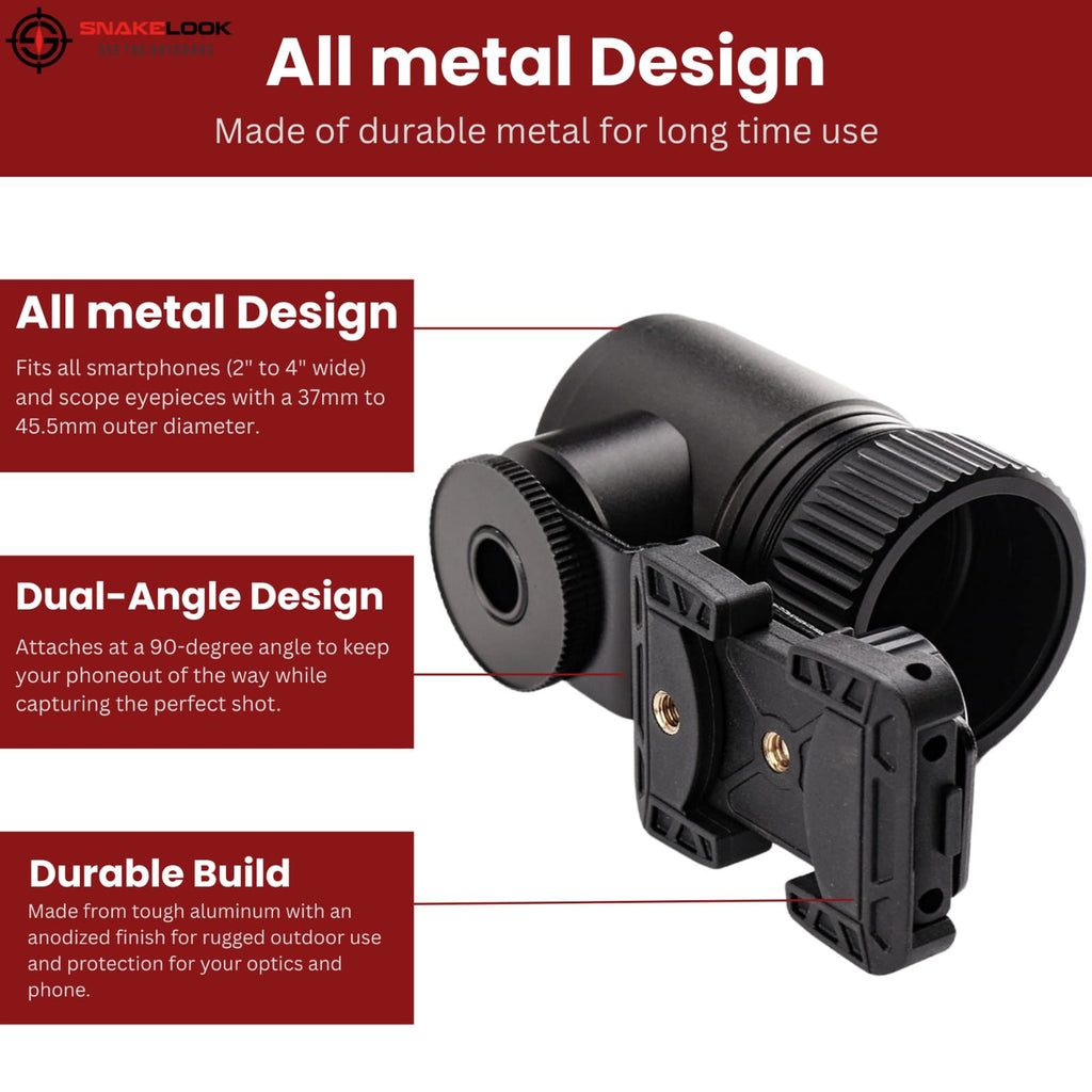 Snake Look Universal Phone Scope Adapter – Side Mount Design – Perfect for Hunting, Birding, Target Shooting, Aiming, Sighting – Durable All-Aluminum Black Frame
