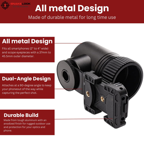 Snake Look Universal Phone Scope Adapter – Side Mount Design – Perfect for Hunting, Birding, Target Shooting, Aiming, Sighting – Durable All-Aluminum Black Frame