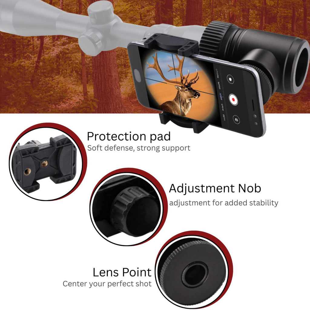 Snake Look Universal Phone Scope Adapter – Side Mount Design – Perfect for Hunting, Birding, Target Shooting, Aiming, Sighting – Durable All-Aluminum Black Frame