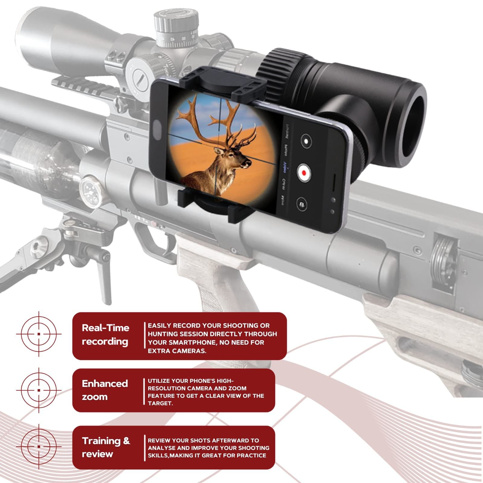 Snake Look Universal Phone Scope Adapter – Side Mount Design – Perfect for Hunting, Birding, Target Shooting, Aiming, Sighting – Durable All-Aluminum Black Frame