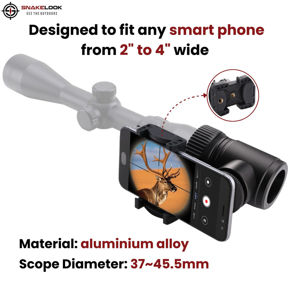 Snake Look Universal Phone Scope Adapter – Side Mount Design – Perfect for Hunting, Birding, Target Shooting, Aiming, Sighting – Durable All-Aluminum Black Frame